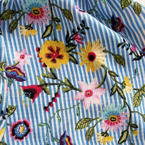 ✨NEW!✨ AQUA  Spring Blue Floral Striped Cinched Waist Romper - Small - Picture 6 of 9